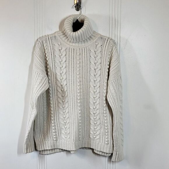 Plus Size Ann Taylor White Merino Wool Blend / Alpaca Turtle Neck Sweater - Picture 1 of 12